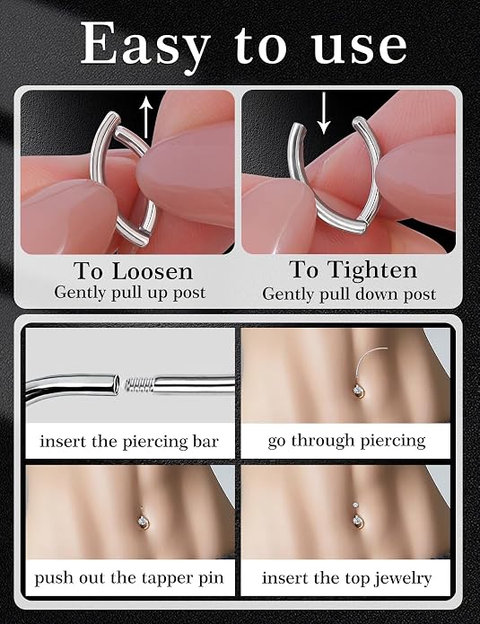 Kosuwo Mimosa Stone 925 Sterling Silver Navel Ring Women's Navel Piercing Jewelry Hypoallergenic Sterling Silver Navel Ring Cute Navel Piercing Ring 3-Piece Set