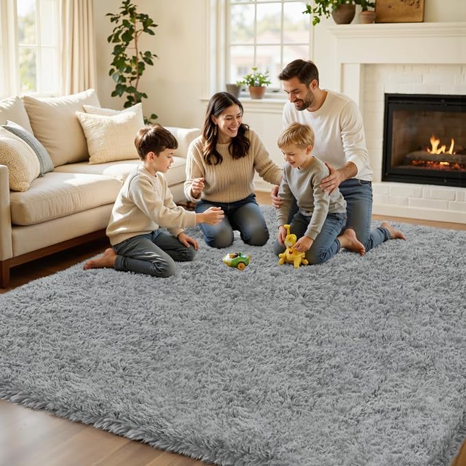 4x6 Area Rug for Living Room, Ultra Soft Fluffy Shag Rugs for Bedroom, Non-Slip Large Fuzzy Plush Rug Indoor Floor Carpet for Nursery Kids Office Dorm Modern Decor, Light Gray