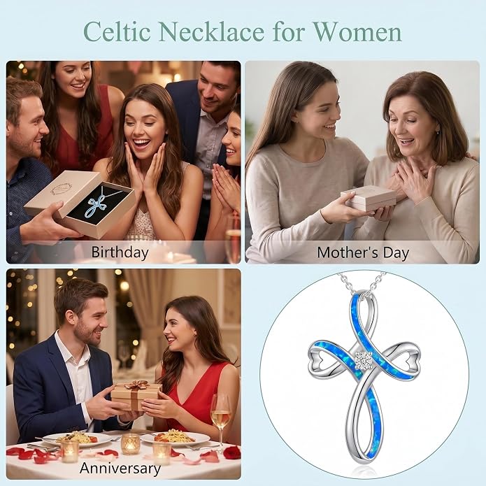 PELOVNY Celtic Knot Necklaces for Women 925 Sterling Silver Gemstone/Birthstone Teardrop Infinity Necklace Irish Celtic Pendant Jewelry Gifts for Mom Daughter Wife