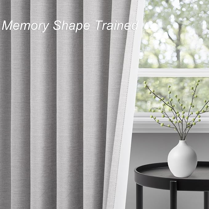 Topfinel 90 Inches Long Full Blackout Light Grey Linen Curtains for Bedroom, Pinch Pleat Black Out Curtains, Viral Farmhouse Modern Lined Track Drapes 2 Panels Set for Sliding Door Winter