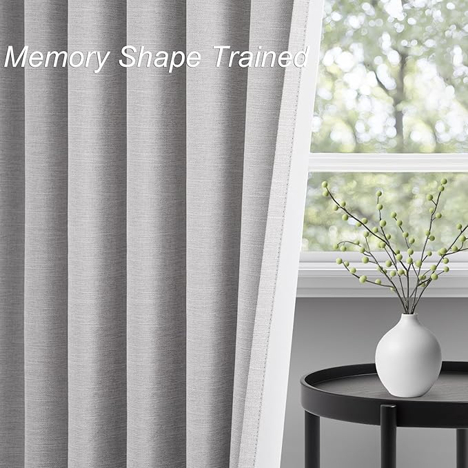 Topfinel Grey Beige 45 Inches Long Linen Blackout Curtains Tiers for Small Window 2 Panels Set Linen Short Drapes for Kitchen Bathroom Curtain Hook Belt Pleated Back Tab (W52 xL45)