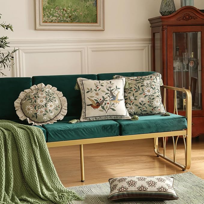 ISAENNE Vintage Linen Rectangle Throw Pillow Cover,Set of 2,20"x12"-Brune D | Designer French Elegant Pillow Cover,Concealed Zipper Design,Floral Pattern,Sofa,Bedroom,Living Room,Lounge Chairs