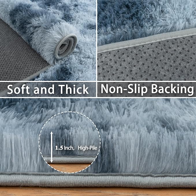 6x9 Area Rugs for Living Room, Dark Blue Tie-Dyed Plush Fluffy Carpet | Upgrade Non-Slip Thick Large Blue Area Rug for Nursery Kids Room Dorm Room Home Decor, Indoor Plush Floor Carpet