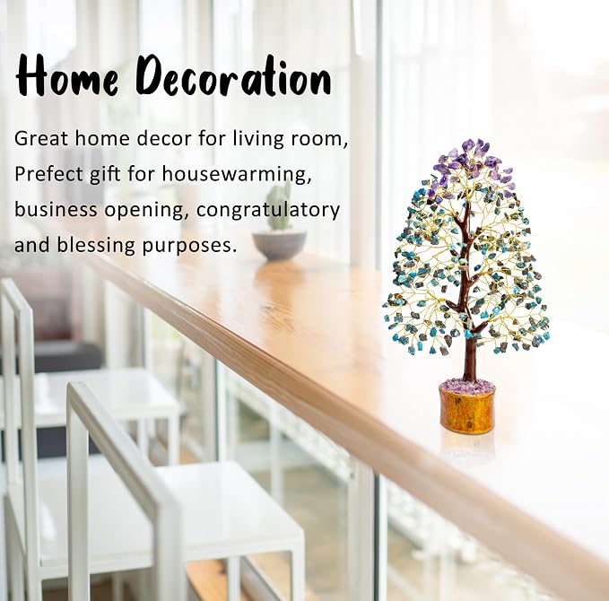 Crocon® Amethyst & Turquoise Gemstone Tree of Life, Gifts, Birthday Gifts for Women, Men & Friends, House Warming Gift New Home Decor, Birthday Gift for Mom, Unique Home Office Decor Presents Idea