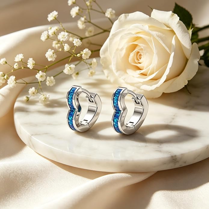 Opal/Turquoise Huggie Earrings 925 Sterling Silver Opal/Turquoise Small Animal Huggie Hoop Earrings Animal Huggies Earring Jewelry Gifts for Women Mom Her