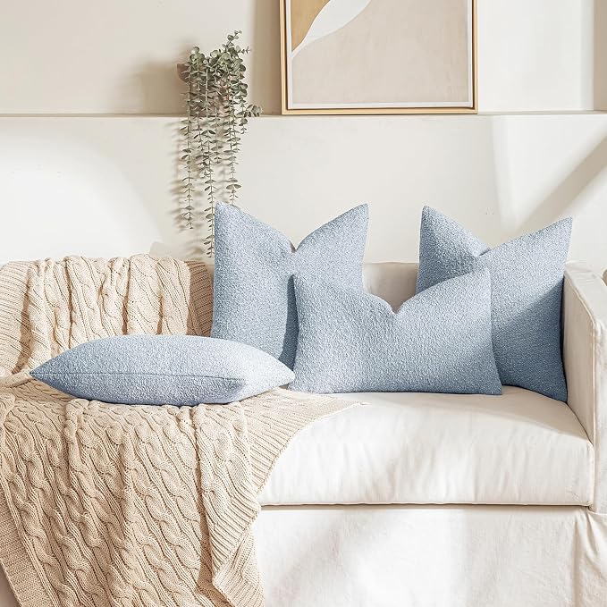 MIULEE 20x20 Decorative Lumbar Boucle Couch Pillow Covers Sky | Set of 2 Textured Neutral Throw Pillow Covers, Accent Solid Pillowcases, Sofa Living Room Home Decor