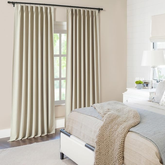 WEST LAKE Sand Pinch Pleated Full Blackout Curtain Panels 108 Inches Length | French Pleat Linen Blended Room Darkening Drapes,Modern Window Treatment for Bedroom Living Room,40"Wx108"L(Pack of 2)