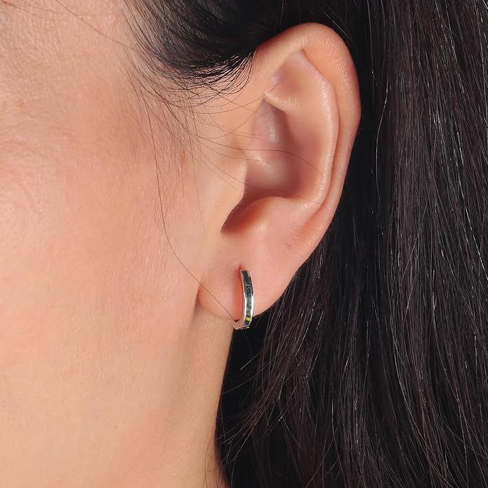 CiNily Sterling Silver Hoop Earrings, Tiny Opal Hoop Earrings for Women Small Huggie Earrings Lightweight Dainty Mini Hoops Hypoallergenic Jewelry Cartilage Piercing Hoop Earrings 12mm