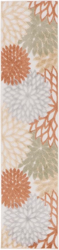 Nourison Home Aloha Indoor-Outdoor Ivory Multicolor 2' x 6' Area Rug, Easy Cleaning, Non Shedding, Bed Room, Living Room, Dining Room, Backyard, Deck, Patio (2x6)