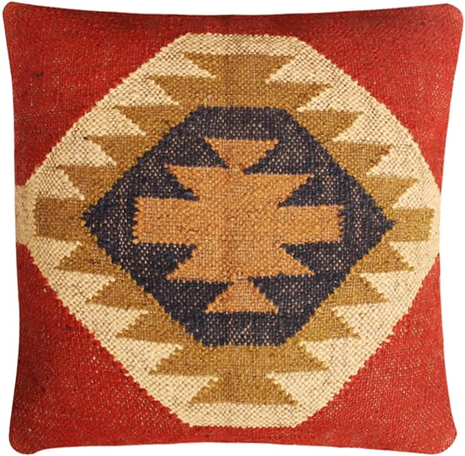 Set of 4 Wool Jute Vintage Kilim Cushion Covers,Home Decor Pillowcases Handwoven Turkish Pillow Decorative Throw Pillow Covers (Multicolor-8)