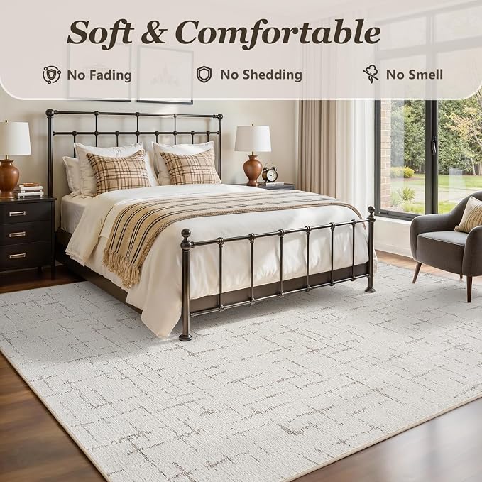 Engiw-Beige Neutral 6x9 Area Rug for Living Room Rug-Carpet Bedroom Rugs Textured Tufted Jacquard Modern Washable Rug for Dining Room Nursery Non Slip
