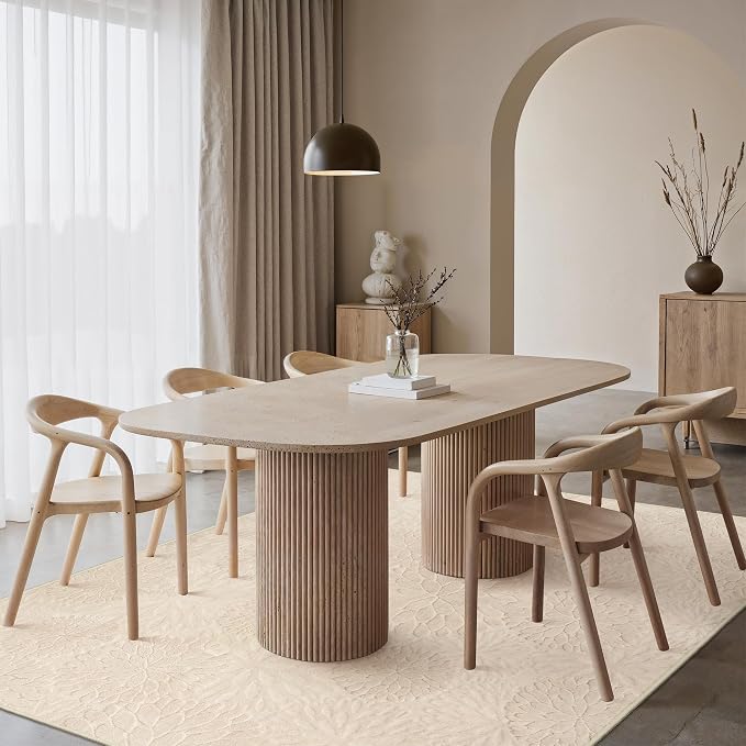 GENIMO Soft Washable Area Rugs 5x7, 3D Modern Floral Rugs for Living Room, High-Low Pile Textured Non Slip Fuzzy Shag Carpet, Non-Shedding Stain Resistant Thin Beige Rugs for Bedroom, Dining Room