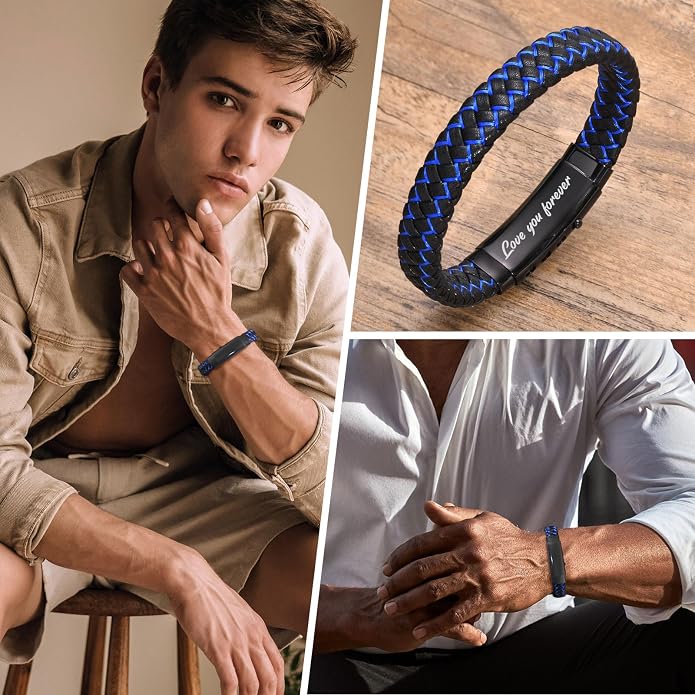 VNOX Men's Inspirational Mantra Engarved Handmade Braided Leather Adjustable Cuff Bangle Bracelet Encouragement Motivational Gift for Men
