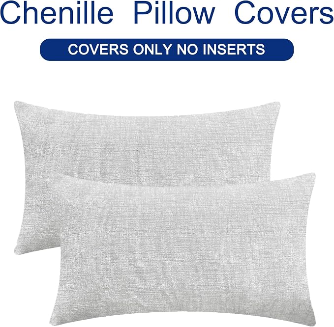 CaliTime Throw Pillow Covers Decorative 16 X 26 Inches Pack of 2 Cozy Chenille Cushion Cases for Couch Sofa Bed Living Room Home Moonbeam Gray