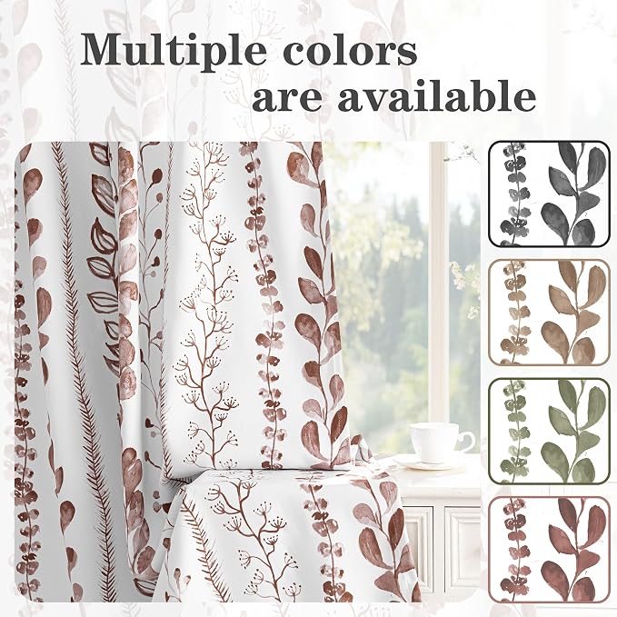 MEETSKY Brown Blackout Curtains for Bedroom, Thermal Insulated Privacy Protection Back Tab Curtains 95 Inches Length for Living Room, Leaf Pattern, 2 Panels, 50" Wide Each
