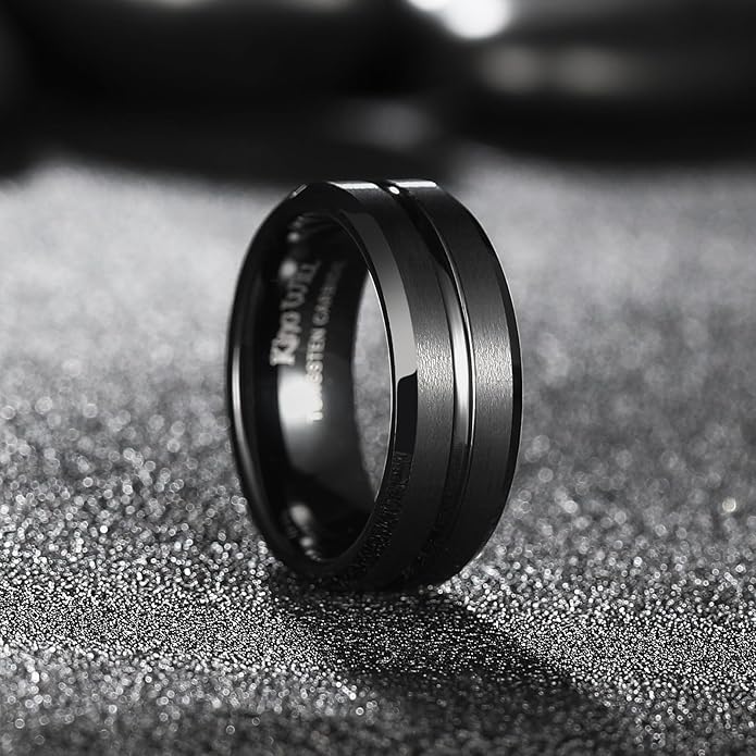 King Will Tungsten Carbide Wedding Band for Men Women-6/8/10mm Width Multicolor Available with Grooved Center Wedding Ring Suitable for Work, Gym Comfort Fit Size 4-16