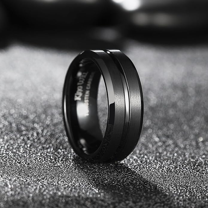 King Will Tungsten Carbide Wedding Band for Men Women-6/8/10mm Width Multicolor Available with Grooved Center Wedding Ring Suitable for Work, Gym Comfort Fit Size 4-16