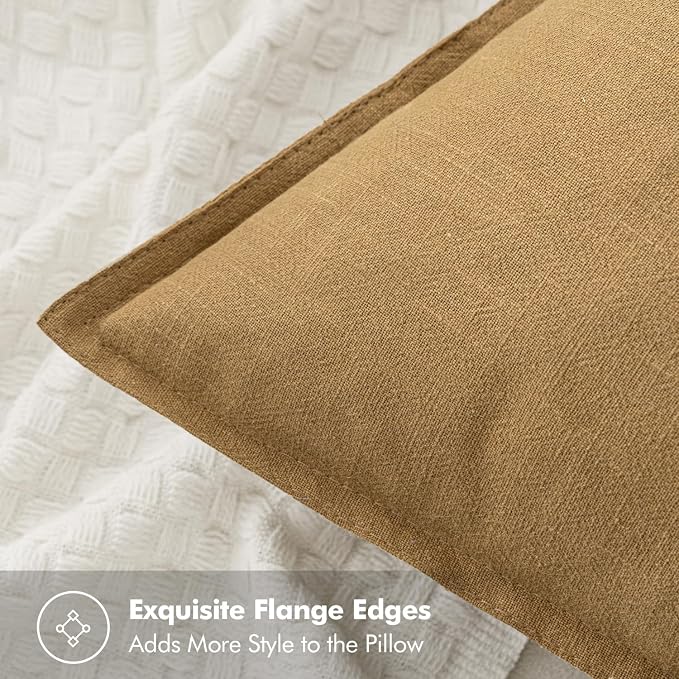MIULEE Decorative Linen Euro Sham Pillow Covers 26x26 Mustard Yellow | Boho Farmhouse Neutral Couch Throw Pillows for Bed, Pack of 2 Accent Modern Pillowcases, Sofa Livingroom Home Decor