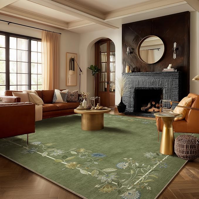 10x14 Area Rugs for Living Room: Washable Rug Stain Resistant Non Slip Low Pile Faux Wool Ultra Soft Lightweight Large Rugs for Bedroom Dining Room Under Table Rug Nursery Farmhouse Home Office