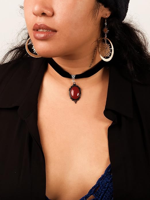 Sacina Victorian Black Velvet Gothic Choker, Vintage Necklace, Costume & Christmas Jewelry Gift for Women
