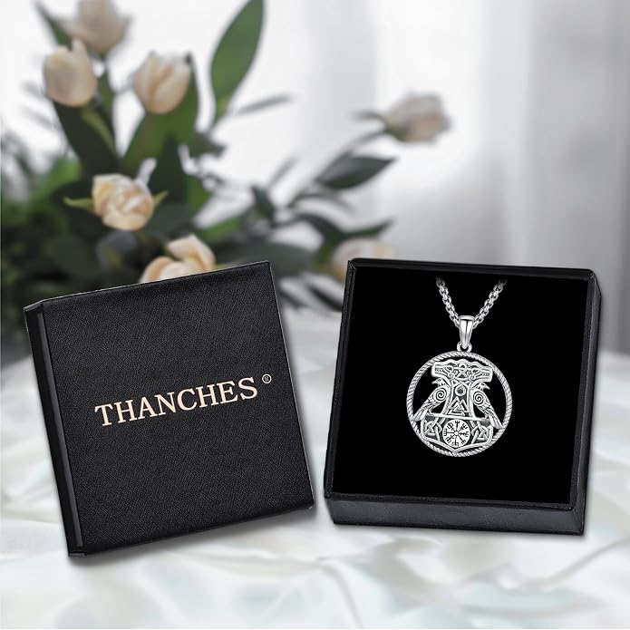 Viking Necklace Pendant for Men Women,925 Sterling Silver Gold Mjolnir Thors Hammer Celtic Cross Necklace Wolf Odin Raven Freya Goddess Norse Pagan Compass Vegvisir Yggdrasil Nordic Viking Jewelry Gifts