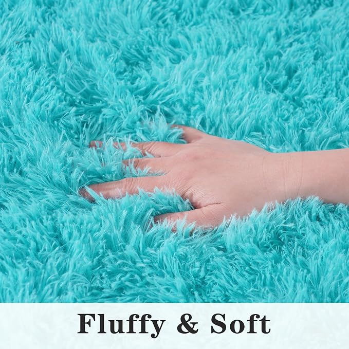 9x12 Teal Blue Rug for Bedroom,Ultra-Soft Fluffy Area Rugs for Living Room | Large Soft Plush Furry Non-Slip Carpet for Kids,Girls Boys and Teens Decorations Aesthetic for Dorm Nursery Classroom
