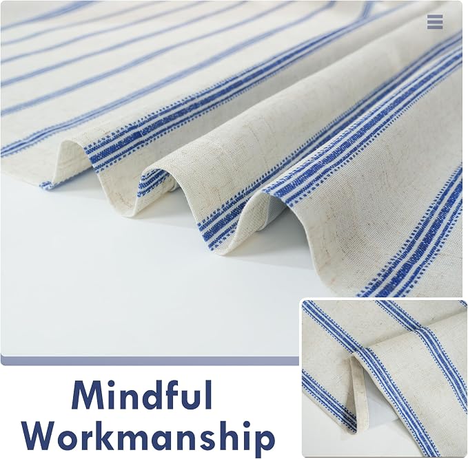 DriftAway Farmhouse Stripe Blackout Curtains, W52xL84, Navy | Blackout, Linen Texture, Stripe Pattern, Rod Pocket & Back Tab, Two Layers, Bedroom Living Room Use, Sound Reducing Design