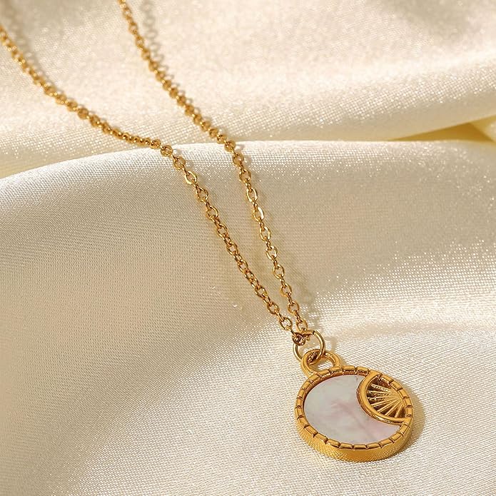 Unisex Celestial Gold Pendant Necklaces, Sun/Moon/Star/Angle Celestial Elements Unisex Choker Gold Lover Chains for Men and Women Jewelry