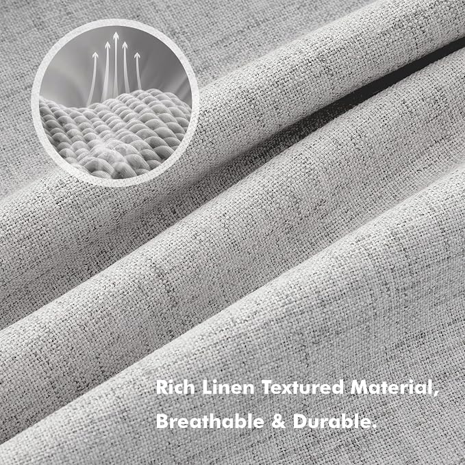 MIULEE 100% Blackout Linen Curtains 42 x 84 Inch Greyish White 2 Panels | Thermal Insulated, Room Darkening Drapes for Bedroom Living Room, Back Tab Rod Pocket Pinch Pleated, Solid Luxury Decor