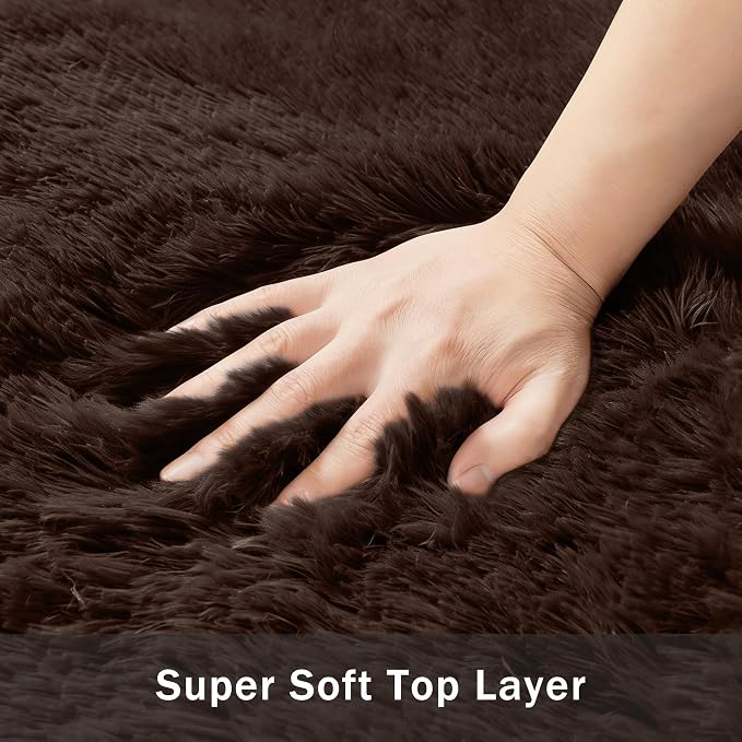 6x9 Area Rugs for Living Room:Ultra Soft Fluffy Shag Brown Rug,Large Fuzzy Plush Indoor Non Slip Carpet Washable Rugs for Bedroom Kids Nursery Office Dorm Modern Decor(Brown 6'x9')