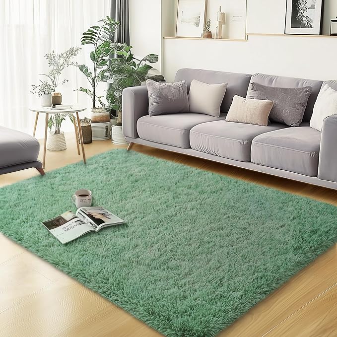qulint 3x5 Area Rug for Bedroom, Fluffy Sage Green Rug for Living Room | Cozy Shag Small Carpet for Nursery, Fuzzy Plush Shaggy Rug for Boys and Girls Dorm Nursery Classroom Home Decor