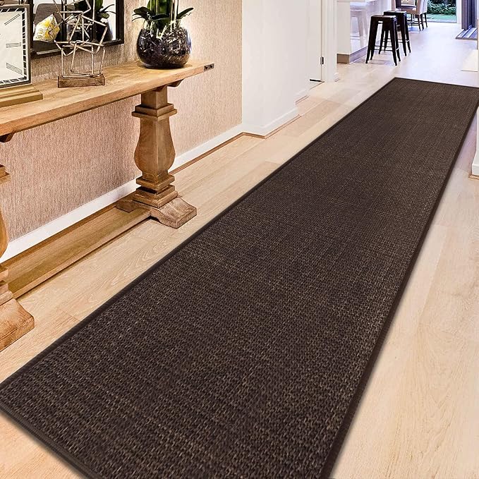 Jute Runner Rug Non Slip Washable, 17ft Rubber Backed Laundry Rugs Laundry Room Runner, Long Hallway Carpet Rug Mat, Deep Brown
