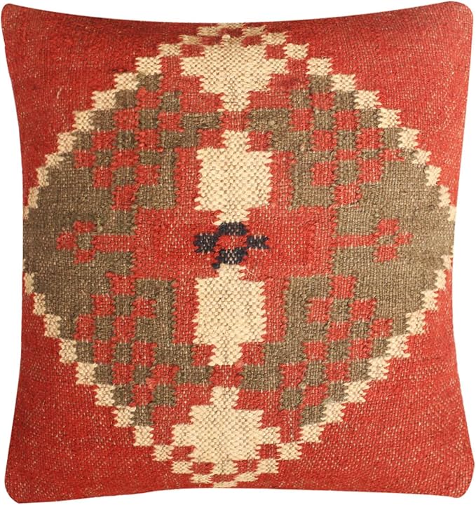 Set of 4 Wool Jute Vintage Kilim Cushion Covers,Home Decor Pillowcases Handwoven Turkish Pillow Decorative Throw Pillow Covers (Multicolor-9), 18x18 inch