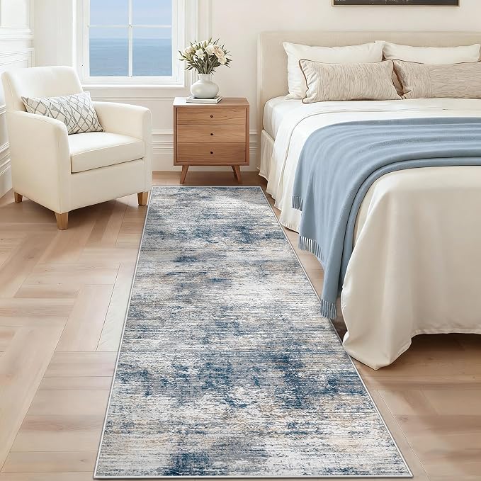 XLUEZ 2x7 Runner Rug for Hallway, Washable Modern Abstract Runner Rugs Neutral Soft Non Slip Kids Rug Stain Resistant Indoor Runners for Entryway Bedroom Kitchen Laundry Room(BlueWhite, 2'x7')