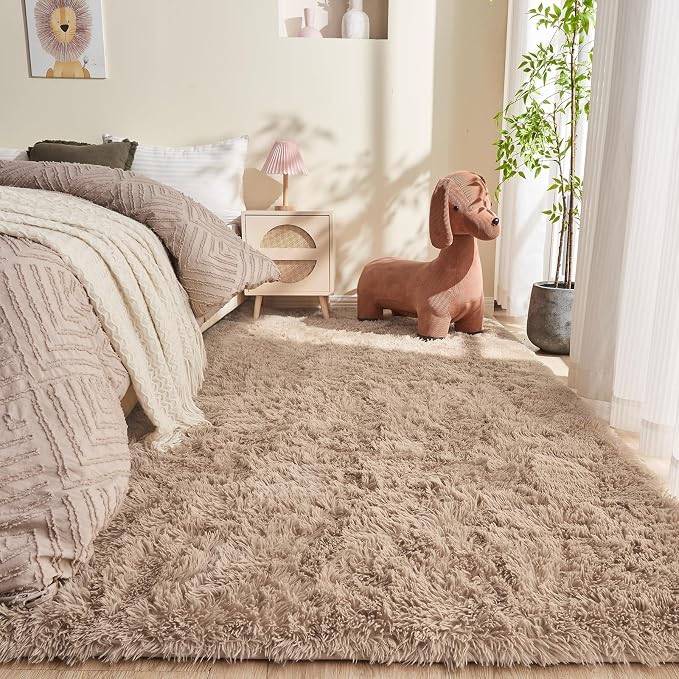 OPPODREAM 9x12 Beige Rugs for Bedroom, Ultra-Soft Fluffy Area Rugs for Living Room, 9 x 12 Shag Carpet for Nursery, Kids, Girl, Boy, Baby, Plush, Fuzzy, Shaggy, Cute Home Decor