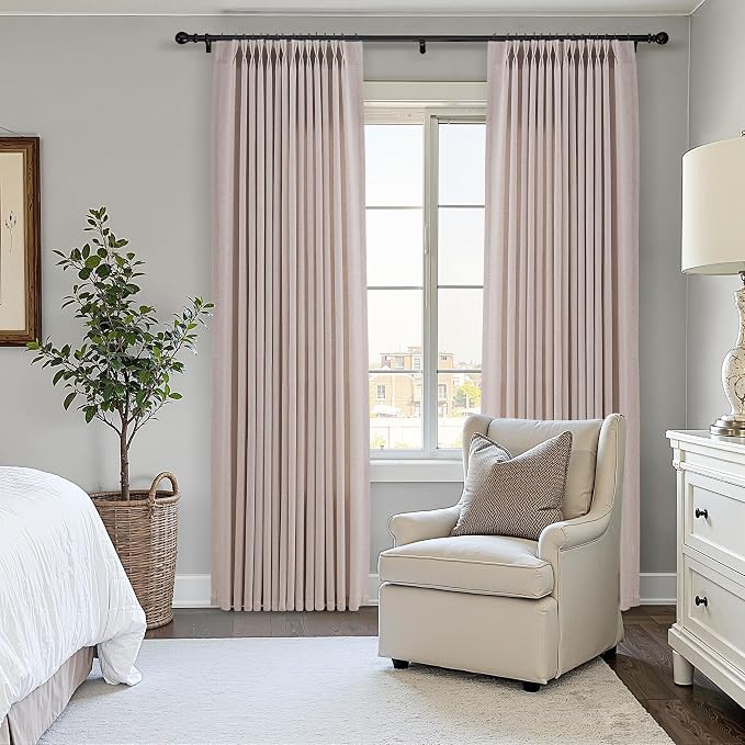 Aersas Natural White Pleated Semi Sheer Linen Curtains 108 Inches Long 2 Panels for Living Room Bedroom Floor Ceiling Pinch Pleat Back Tab Boho Farmhouse Light Filtering 9FT for Large Window Office