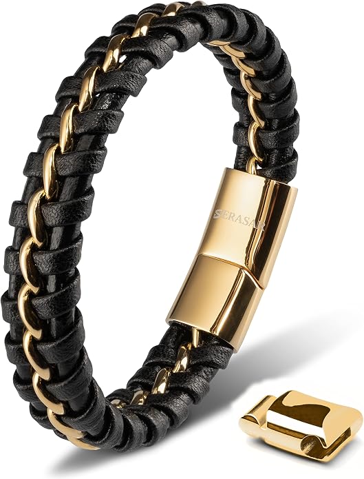 SERASAR Premium Leather Bracelet Men | Stainless Steel Magnetic Clasp | Three Colors | Jewelry Box Included