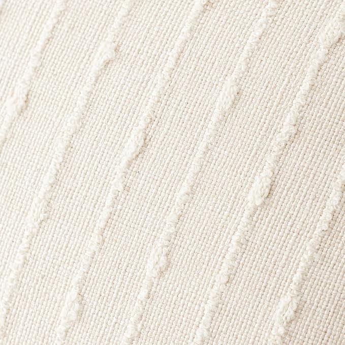 Foindtower Pack of 2 Decorative Jacquard Boucle Lumbar Throw Pillow Covers Accent Textured Striped Pillowcases Cozy Boho Cushion for Couch Sofa Bedroom Living Room Home Decor 12x20 Inch Cream White