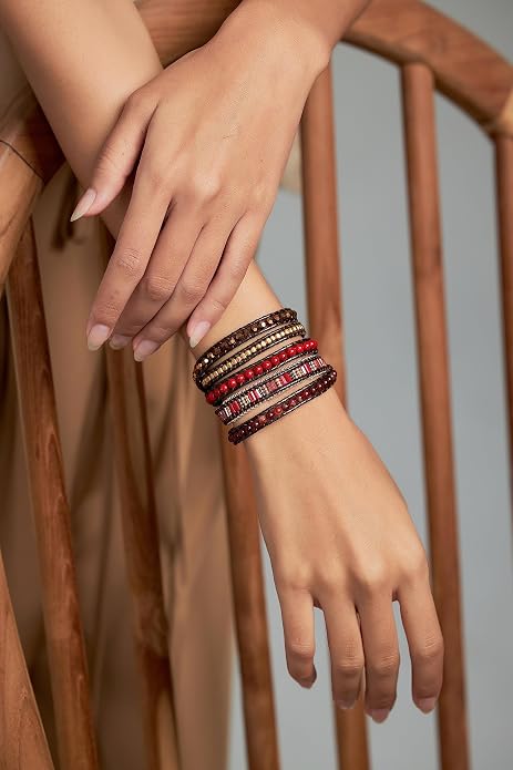 Bracelet for Women – Handmade Vegan Boho Natural Stone Layered Bracelet, Thailand Bohemian Stackable Beaded Wrap Bracelets, Summer Hippie Bracelet Stack, Fashion Jewelry Gifts