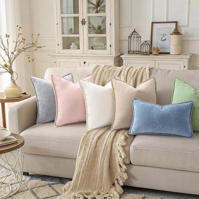 decorUhome Soft Chenille Throw Pillow Covers 12x20 Set of 2 Neutral Gray | Fall Textured Decorative Throw Pillow Cases Stitched Edge Modern Farmhouse Luxury Boho Velvet for Couch Sofa Bed Home Decor
