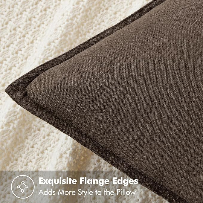 MIULEE Decorative Linen Pillow Covers 18x18 Inch Dark Coffee Chocolate | Boho Farmhouse Fall Autumn Couch Throw Pillows for Bed, Pack of 2 Accent Modern Pillowcases, Sofa Livingroom Home Decor