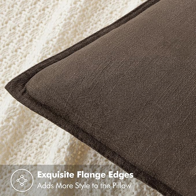 MIULEE Decorative Linen Pillow Covers 20x20 Inch Dark Coffee Chocolate | Boho Farmhouse Fall Autumn Couch Throw Pillows for Bed, Pack of 2 Accent Modern Pillowcases, Sofa Livingroom Home Decor