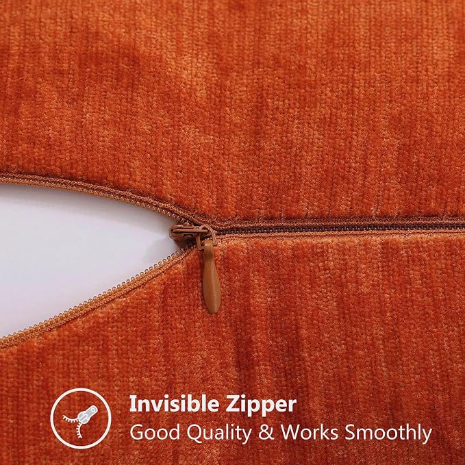 decorUhome Soft Chenille Throw Pillow Covers 24x24 Set of 2 Rust | Fall Textured Decorative Throw Pillow Cases Stitched Edge Modern Farmhouse Luxury Boho Velvet for Couch Sofa Bed Home Decor