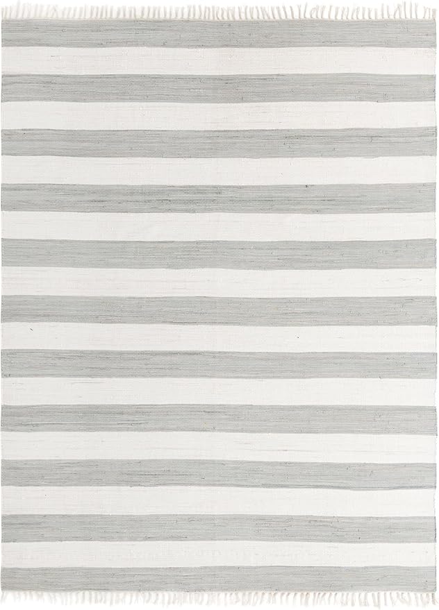Unique Loom Chindi Rag Collection Area Rug - Striped (10' x 13' 1" Rectangle, Gray/ Ivory)