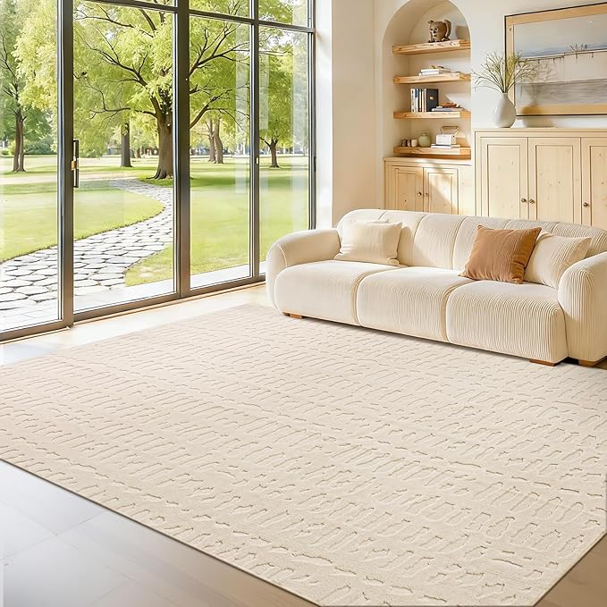 Yamaziot 6x9 Washable Area Rug, High-Low Grid Textured Living Room Rugs, Soft Fluffy Non-Slip Mats Stain Resistant Contemporary Boho Carpet for Dining Room, Kids Nursery Room, Bedroom, Office