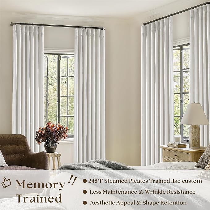 Extra Long 100% Blackout Linen Curtains 120 Inches Long for Living Room Bedroom Large Window Pinch Pleated with Hooks Rings Back Tab Thermal Insulated Light Blocking Boho Track Curtains Birch Ivory