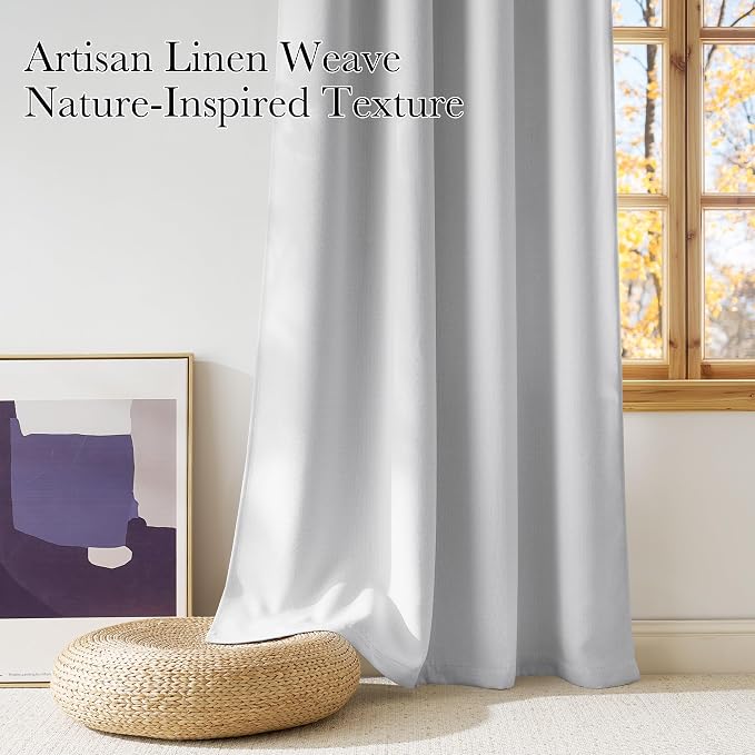 NICETOWN Room Darkening Greyish White Curtains 84 inches Long for Living Room - Privacy Panels for Bedroom, Modern Farmhouse Style Home Decor Grommet Top, 2 Panels, W42 by L84