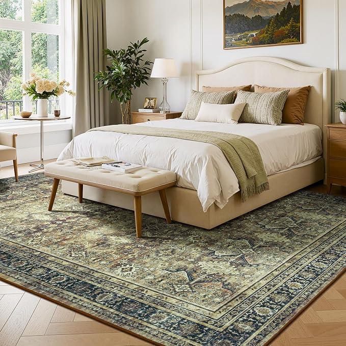 Lessymo Washable Area Rug for Living Room,8x10 Dark Brow Large Rugs with Non-Slip Backing,Soft Boho Carpets for Bedroom Dining Room Nursery Home Office