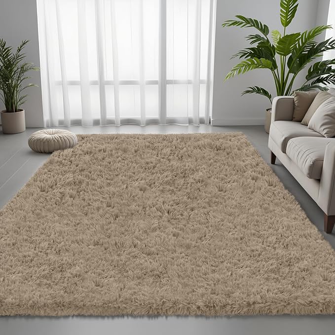 6x9 Area Rug for Living Room, Ultra Soft Fluffy Shag Rugs for Bedroom, Non-Slip Large Fuzzy Plush Rug Indoor Floor Carpet for Nursery Kids Office Dorm Modern Decor, Gray Camel