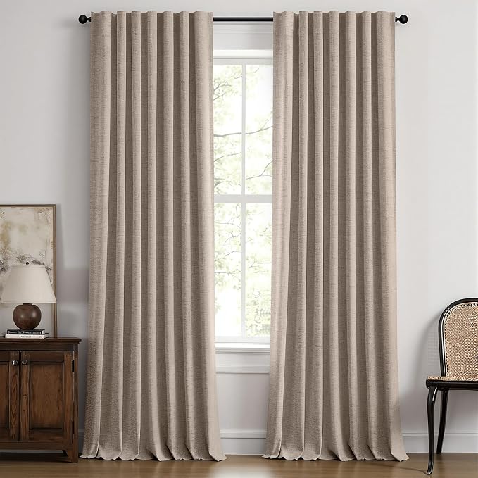 MIULEE 100% Blackout Linen Curtains for Bedroom 42 x 96 Inch 2 Panels | Thermal Insulated, Room Darkening Drapes for Living Room, Back Tab Rod Pocket Pinch Pleated, Solid Luxury Decor